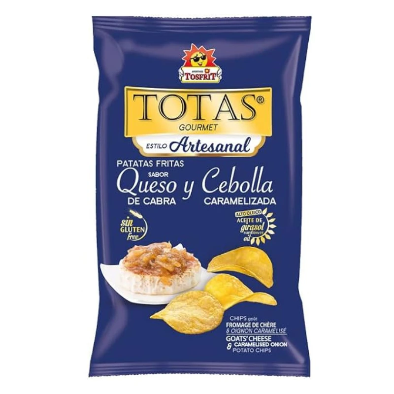 bolsa de patatas con queso de cabra y cebolla caramelizada