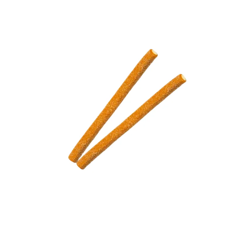 Barritas de regaliz de color naranja sabor melocotón con relleno dulce y cubiertas de azúcar pica-pica ácido
