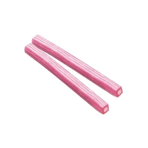 Barritas de regaliz con un patrón de rayas de color rosa y blanco, sabor fresa y con un tierno relleno dulce