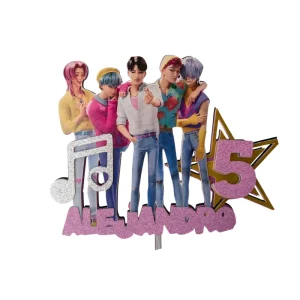 Topper de tarta personalizado de los Saja Boys con los cinco integrantes del grupo