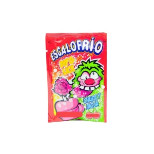 Sobre de caramelo Escalofrio Dip & Lick sabor cereza con ilustración de personaje verde y caramelo en forma de mano