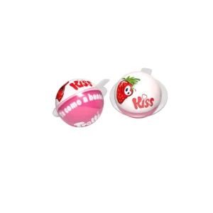 Cápsula individual redonda de gominola 3D Trolli Kiss con dibujo de fresa y la frase Te como a besos